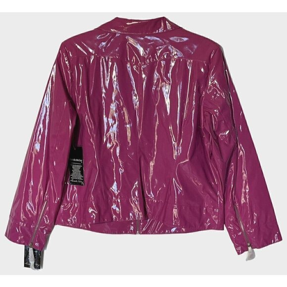 New Pamela McCoy Raspberry Pink Full Zip Pockets Patent Rain Jacket - Picture 2 of 8